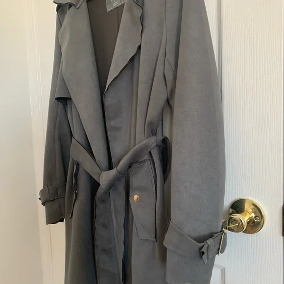 Black Label Couture Love for Humanity
Couture Grey Suede Trench Coat - Picture 3 of 10